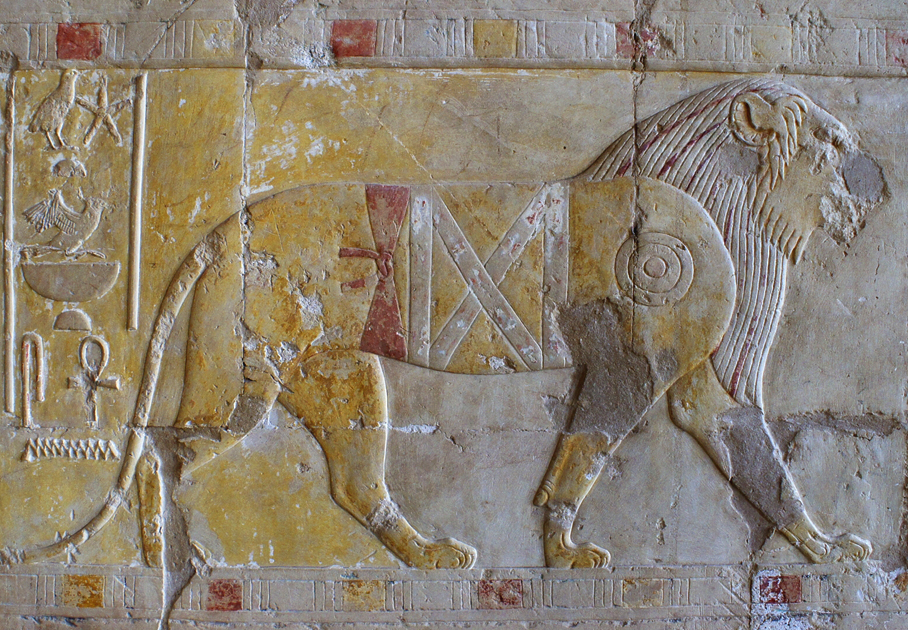 Lion from the sma-tawy scene under the queen's throne, Middle Portico, south part, north wall, photo by K. Braulińska