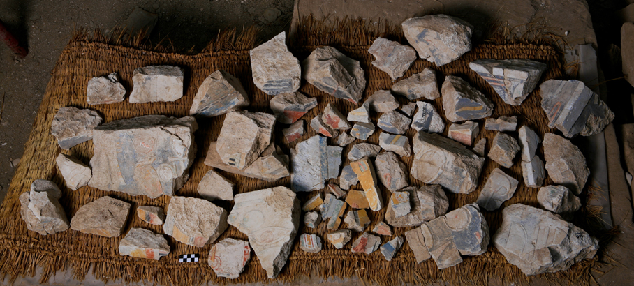 Fragments of decorated blocks from the Amun Processional Bark Station in the Temple of Hatshepsut at Deir el-Bahari, photo by M. Jawornicki